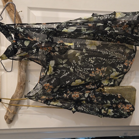 3 for $20☢️Blouse-cold shoulder,cover up, black,sheer,flowers,yellow,orange - Picture 4 of 8